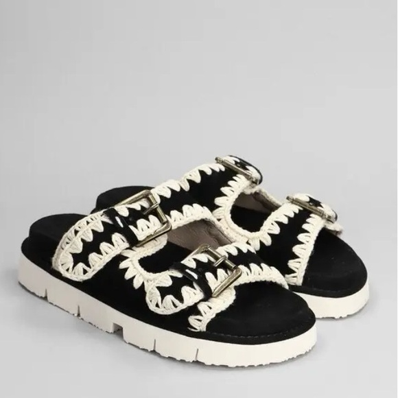 Mou Shoes - Like New-High End-MOU BIO Black and White Women's Sandals Two Buckles SZ 39